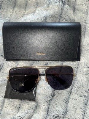 Max Mara MM0007/S 32A Women's Square Sunglasses Gold Black Metal Plastic 135mm