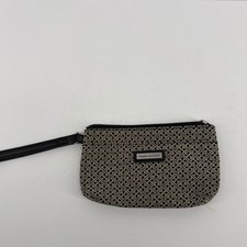 Tommy Hilfiger Wristlet Pouch Clutch Monogram Logo Black Beige Tan Zipper Strap