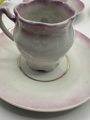 Antique Porcelain Demitasse Cups & Saucers Set of 4 Pink & Gold Hand Painted - Picture 11 of 14