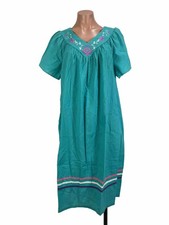 Vintage Apostrophe Mexican dress embroidered Teal XL 14/16 Kaftan MuuMuu