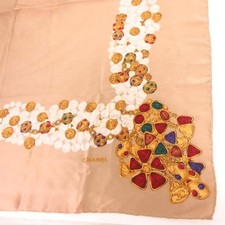 Chanel Gripoa scarf large jeweled beige accessory AA COCO Mark Large Red