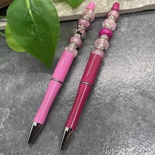 2 PC Handmade Beads  Rhinestones Black Ink Pen Set Cat Pink New B780