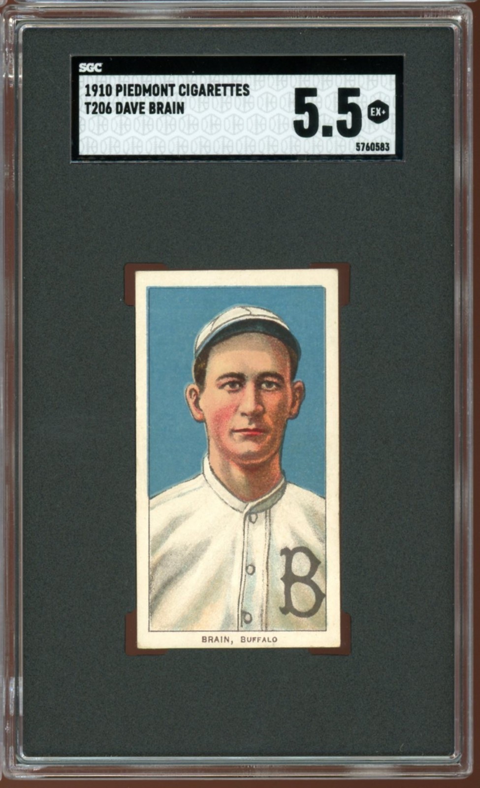 1909-11 T206 Piedmont Cigarettes Baseball Dave Brain SGC 5.5