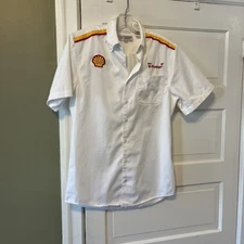 Vintage Shell V power Gas Station Attendant Mechanic Work Shirt Men's Small (ls)