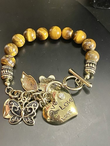 Handgefertigtes natürliches Tigerauge Heilung Armband Charms Perlen Damen Frauen