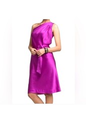 Banana Republic One Shoulder dress 100% Silk Bright Fuchsia Pink with Waist tie