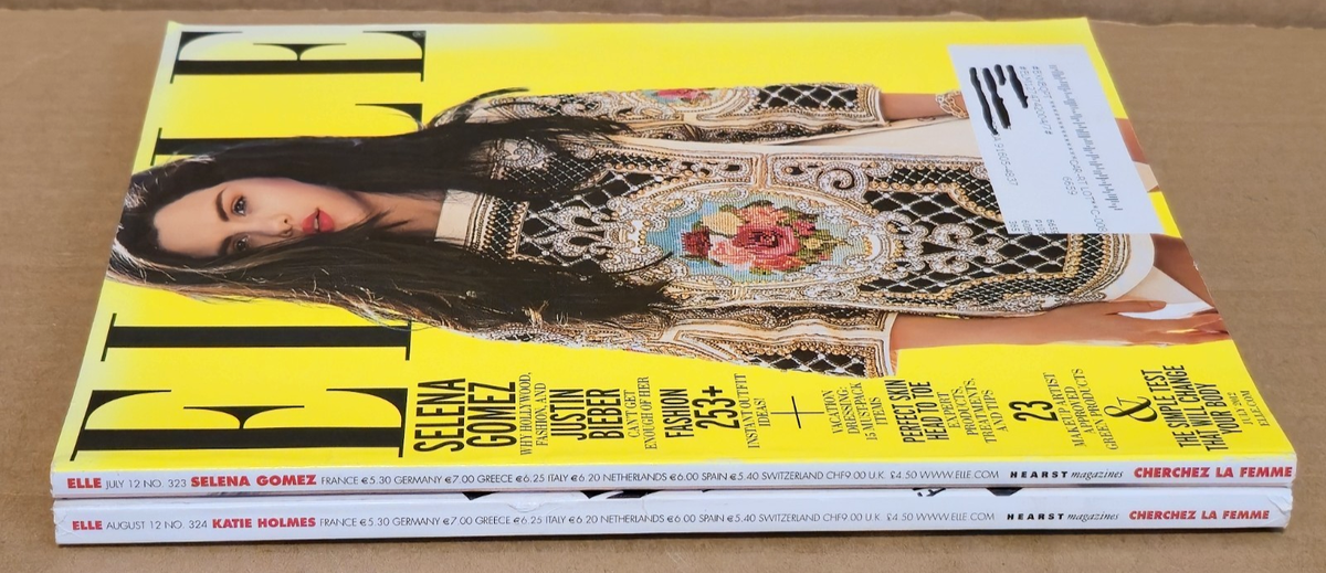 Lot of 2) ELLE Magazine July 2012 Selena Gomez, August 2012 Katie