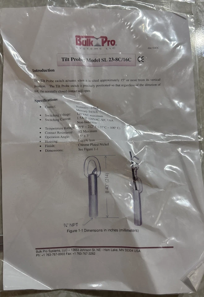 Sonda de interruptor de inclinación Bulk Pro SL 23-8C/16C (nueva caja abierta) Foto 4 de 4
