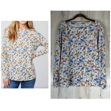 J Jill Delightful Butterflies Top Medium 100% Cotton Slub Knit Boat Neck READ