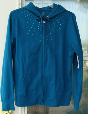 NY&C women's medium teal green zip hoodie rhinestones new