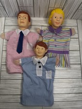 Vintage Learning Resources Hand Puppets Plastic Head Dad Mom Boy Lot Of 3