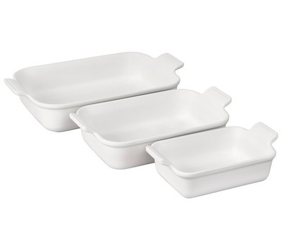 Le Creuset Set of 3 Heritage Rectangular Bakig Dishes Color: White