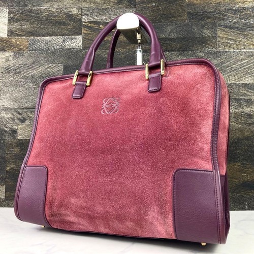 Loewe Amazona Suede Leather Handbag Bordeaux Vintage Women Used Authentic
