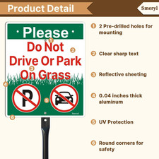 Please Do Not Drive Or Park On Grass Sign with 35.4" Stake for Yard, 12  x 10...
