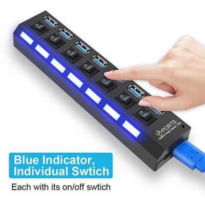 HUB 7 Port High Speed 2.0 USB Multi Splitter Desktop PC Laptop Adapter