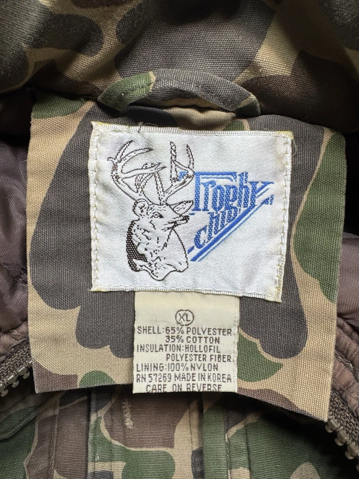 Chaleco Hinchado Trophy Club Para Hombre Vintage Años 70 Marrón Camuflaje Hollofil Talla XL Foto 3 de 4