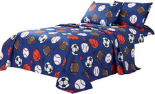 WPM 3 Piece Blue Twin Size Sheet Set with Flat and Fitted Sheets, Pillow Sham. F