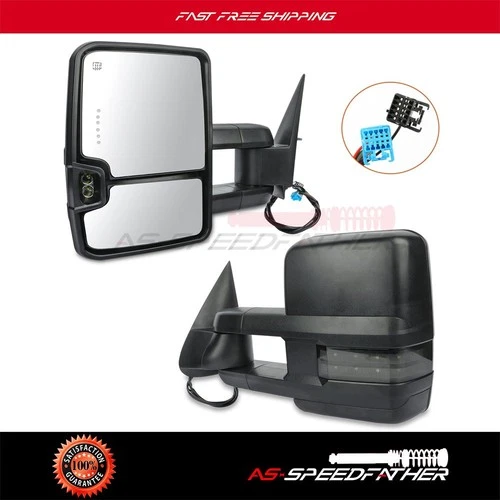 Power Heated Smoke LED Signal Side Mirrors Left+Right Mirrors For Chevy GMC Pair
