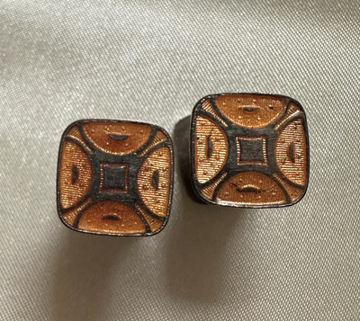 Art Deco Kum A Part Cufflinks Silver W/ Peach Orange Enamel