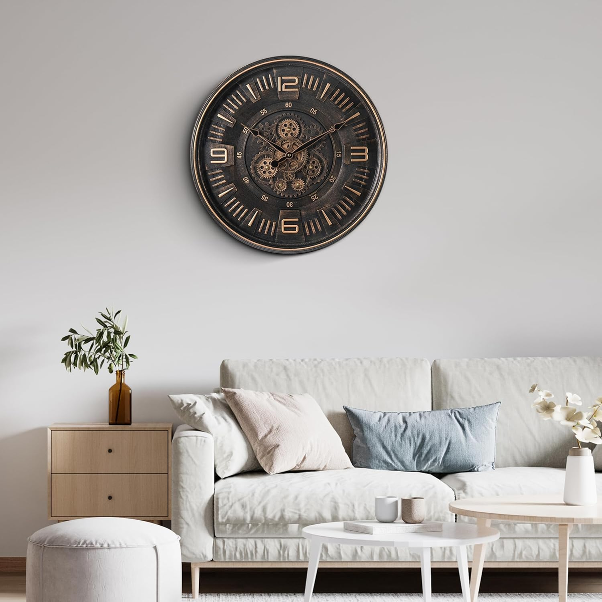 Large Vintage Moving Gear Wall Clock, 20''Battery Operated
