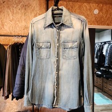 GUCCI Light Blue Denim Shirt Men’s Long Sleeve Front Pocket Size M
