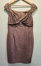 David Meister Metallic Shimmer Beaded Empire Waist Sleeveless Textured Dress 10