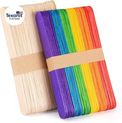 100 Piece Multicolor Jumbo Wooden Craft Sticks (6'' X 3/4''), Large Popsicle Stick