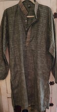 Cha Cha Designs Men's Long Green Cotton Shirt Mandarin Collar Embroidery Sz 42