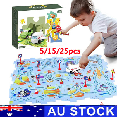 Puzzle Racer Car Track Set - 15 Piece Space Themed Toddler Toy For Boys Age 3+