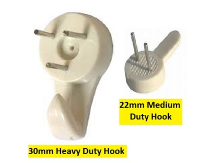 Picture Hooks Hard Wall Hanging Easy Pin Fixing 22mm Medium or 30mm Heavy  Duty UK