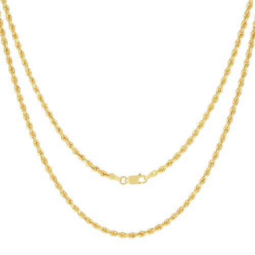 14K Yellow Gold Diamond Cut Rope Chain Necklace 1.5mm - 5mm, Men Women 16"- 30" - Picture 33 of 108