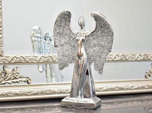 Lady Angel With Wings Beautiful Crushed Diamond Jewel Sitting Angel Silver - Picture 1 of 5