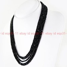 NATURAL 5 STRAND RICH 3MM BLACK SPINEL ROUND FACETED BEADS NECKLACE DG 
