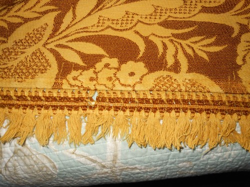 Vintage Bates Marigold Double Bedspread Brocade Fringe 1970's Mid Century Modern - Picture 23 of 23
