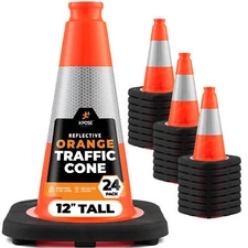 Xpose Safety 12 Inch Orange Traffic Cones with 4" Collar 24 Pack