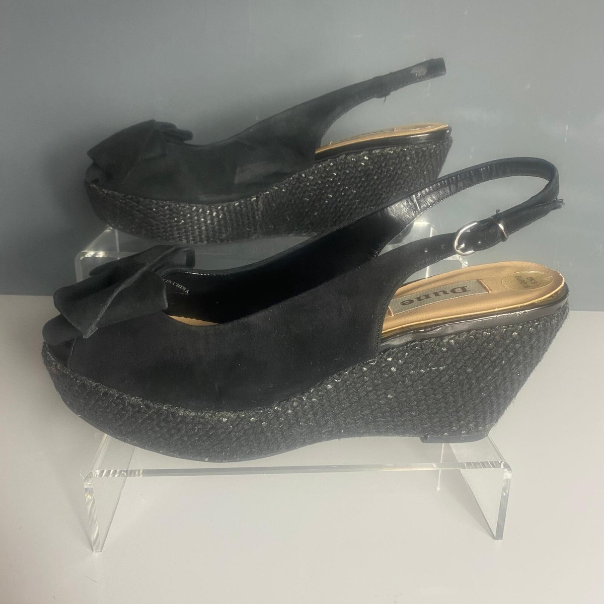 Ladies Dune Sling Back Wedge Sandal Black Suede Size 38