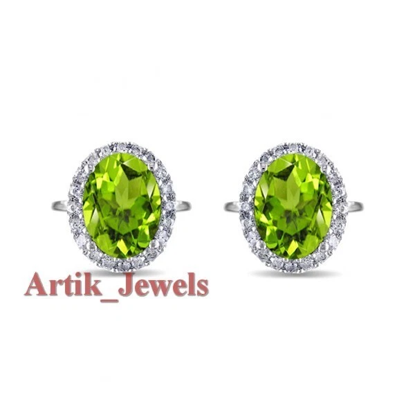 Natural Peridot Gemstone With 14K White Gold Plated Silver Cufflink #1175 - Image 3 of 4