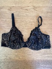 SOMA Black Beige Lace 34DD Unlined Lace Bra Underwire Plunge Neckline NEW