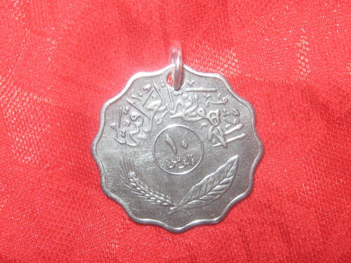UNIQUE HANDMADE IRAQ IRAQI PALM TREE SILVER STEEL COIN CHARM PENDANT NECKLACE - Picture 2 of 2