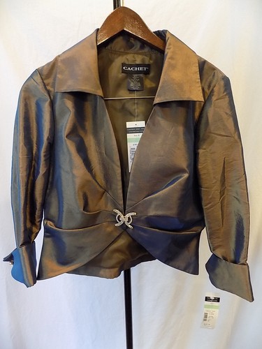 NWT CACHET 2Pc Metallic Bronze Dress & Jacket Set + Rhinestone Size 8 (250) - Picture 7 of 7