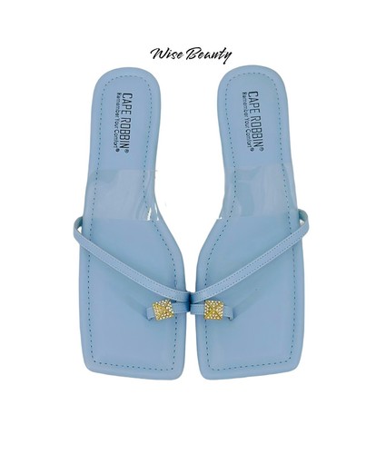 Cape Robbin Toe Ring Slide Sandals Women’s Size 9 Flats Blue Clear Gold NEW - Picture 5 of 6