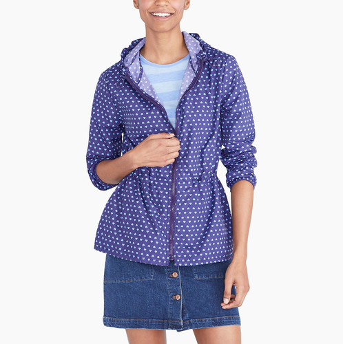 J.Crew Packable rain jacket Mindy Heart 