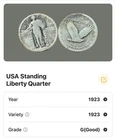 1923 G USA Standing Liberty Quarter     LOT #74