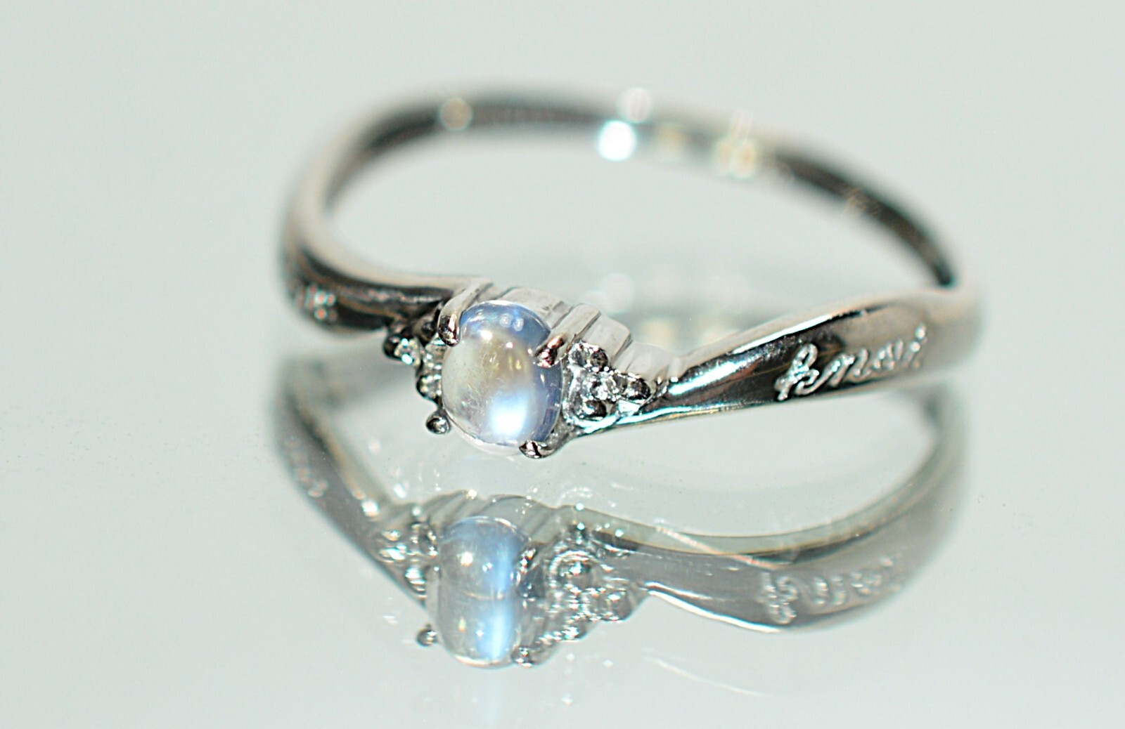 Natural Moonstone Ring Solid Platinum Solitaire R… - image 8