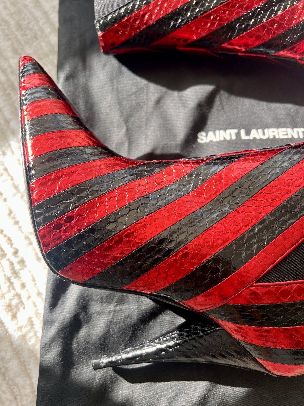 STIVALETTI AUTENTICI YSL SAINT LAURENT ROSSI METALLIZZATI NERI E NUOVI CON ETICHETTE TAGLIA 37 7