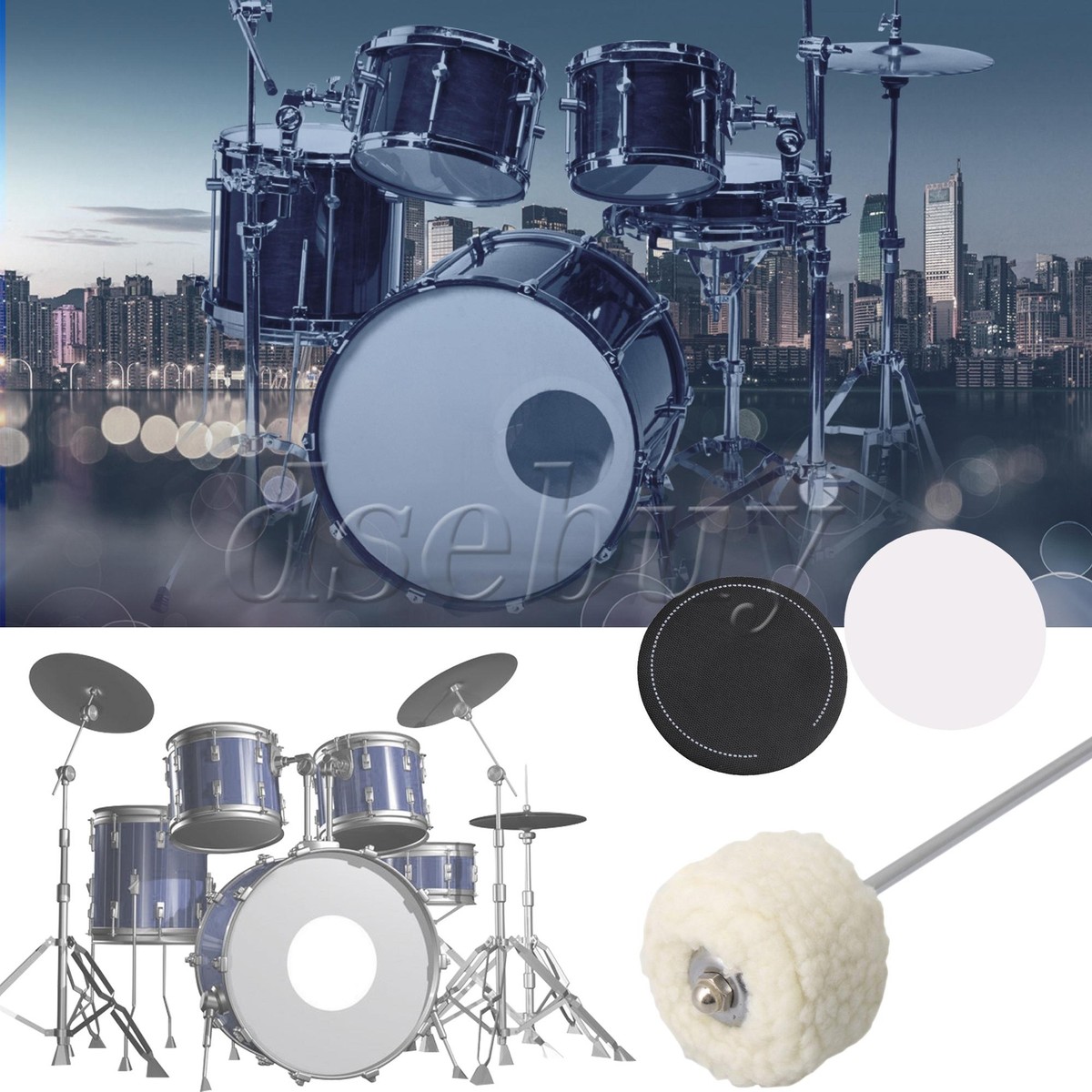 パーカッション・打楽器 Bass drum beater set! Lovermusic Drum Beater Set - 2 White Felt Beaters + Black Bass