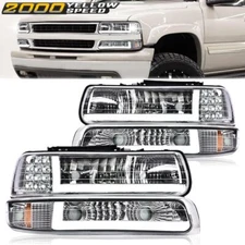 Fit For 99-02 Chevy Silverado/00-06 Suburban Tahoe LED BAR DRL Chrome Headlights