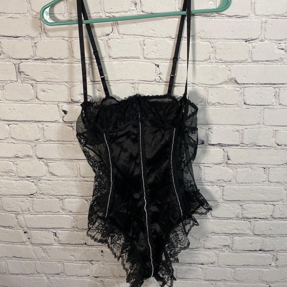 Treasure by Faris Black Lace Sheer Ruffled Sexy Corset