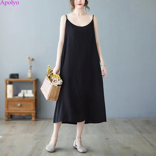 Womens Sundress Cotton Linen Slip Tank Summer Casual Loose Shirt Tunic Dress - Bild 14 von 29