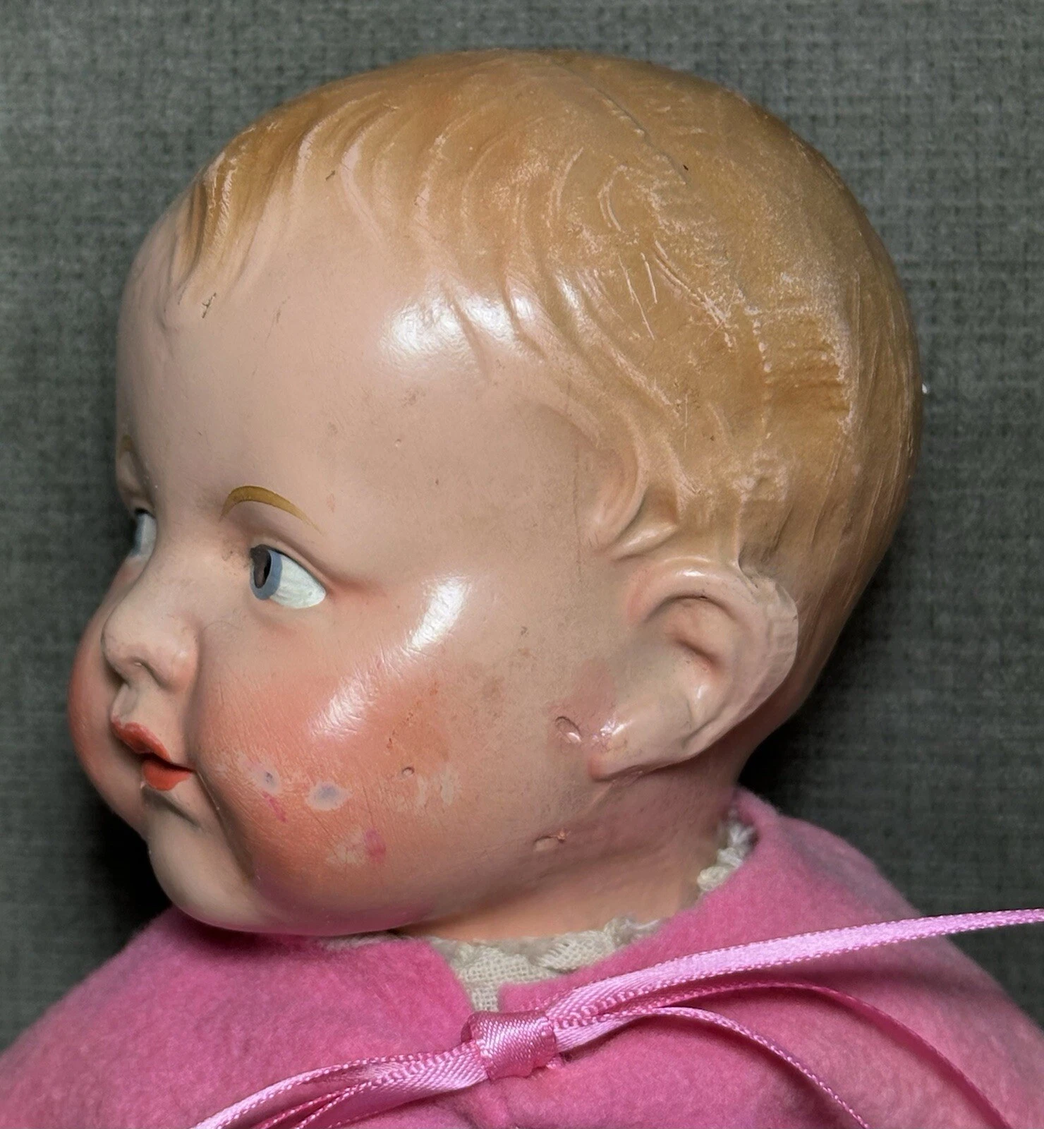  vintage grumpy composition stuffed doll side glancing eyes 